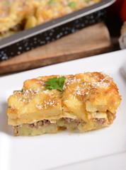 Casserole with potatoes, cheese and meat