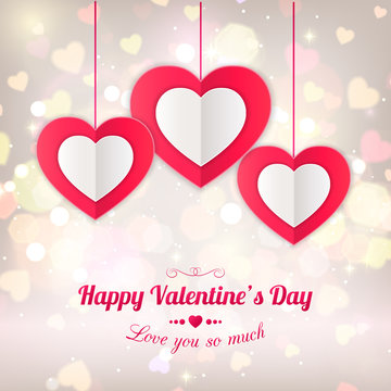 Valentines day typographical background with hanging paper