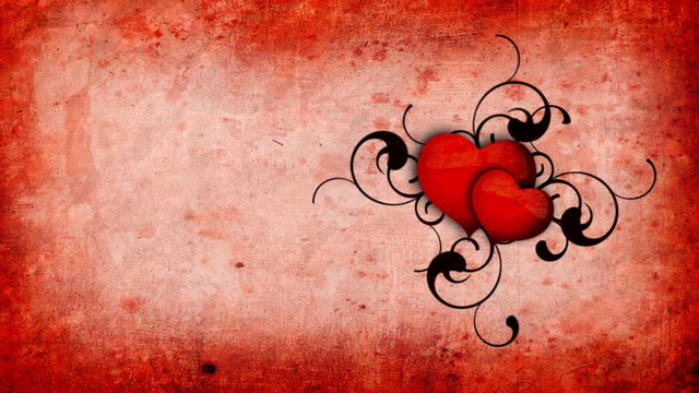 Animation with hearts on the red old-paper background