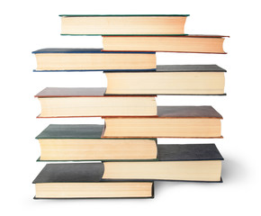 Vertical stack in old books top view