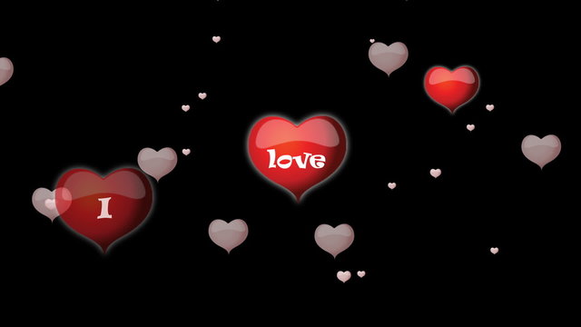 Red hearts with inscription I love you on black background animation for Valetnie's day
