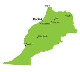 green map of Morocco with indication of the biggest cities