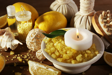 Spa still life on wooden planks background