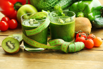 Green fresh healthy juice with fruits and vegetables