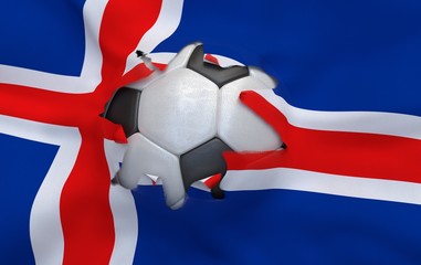 Fototapeta premium The hole in the flag of Iceland and soccer ball