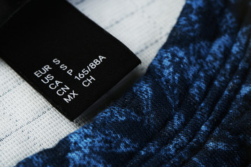 Label on clothing close-up