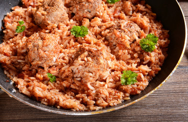meat balls with rice and tomatoes