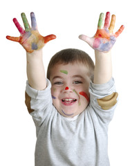 hands in multicolored paints