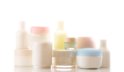 Cosmetic bottles isolated on white background