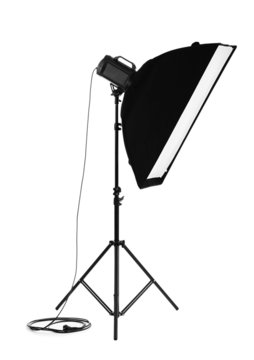 Camera flash with soft box isolated on white