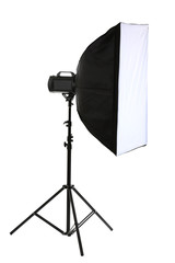 Studio flash with soft box isolated on white