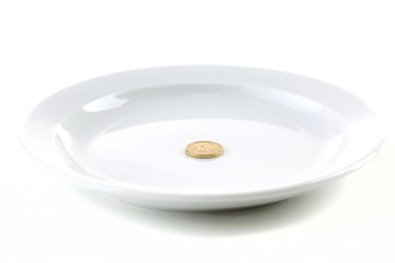 Coin on plate isolated on white