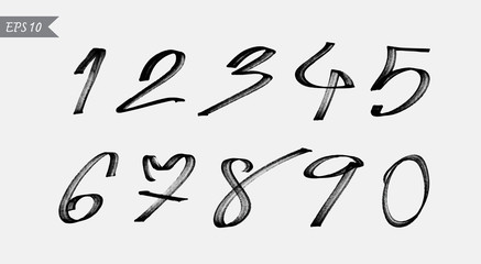 Numbers 0-9 written with a brush on a white background