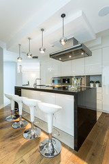Wooden floor in modern kitchen