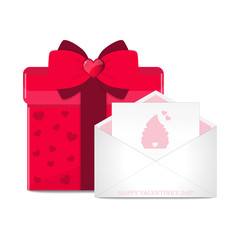 Valentine's day greeting card in envelope and red gift box