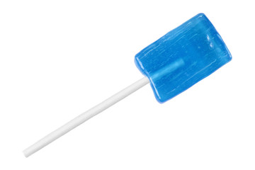 Blue lollipop isolated on white background.