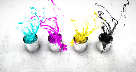 CMYK buckets splashing around