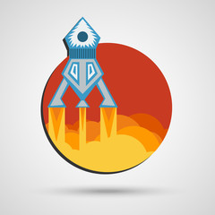 Space rocket ship start cartoon emblem isolated