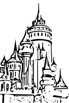 fairy tale castle drawing on white