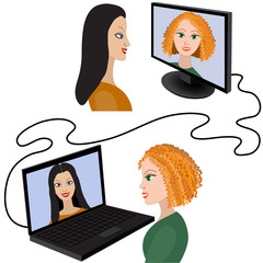 Two women having a video chat through the internet