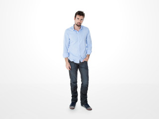 Fototapeta premium one resolute guy with blue shirt posing