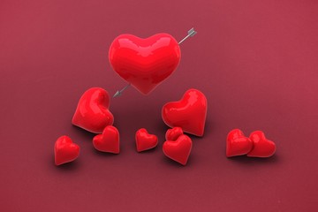 Composite image of red love hearts