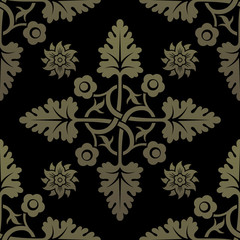 Fototapeta premium Golden seamless pattern. Floral elements, ornate background.