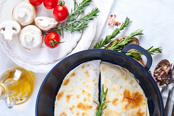 Mexican tortilla with meat stuffing, corn and vegetable salsa