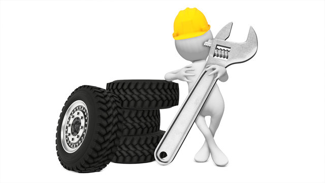 Tire Mechanic Holding Wrench