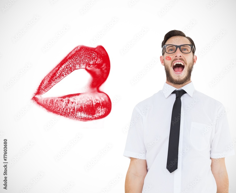 Poster composite image of geeky young businessman shouting loudly