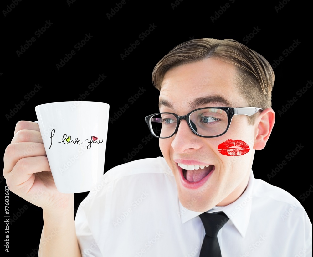 Poster composite image of geeky businessman holding a mug