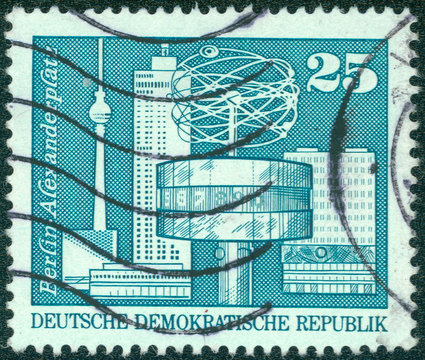 stamp shows image of the Alexanderplatz in Berlin