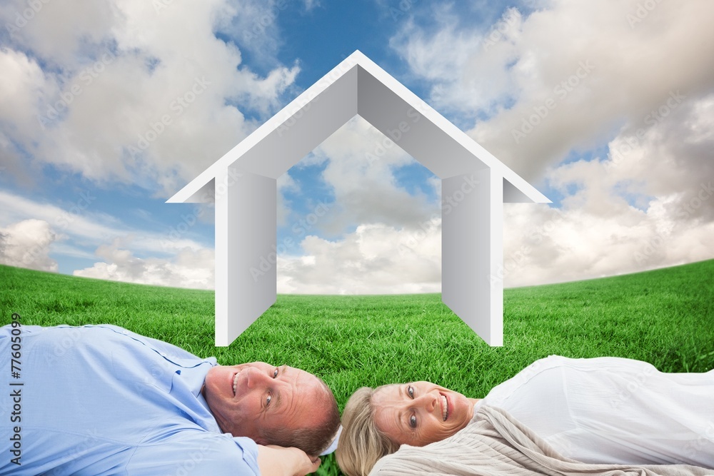 Poster composite image of mature couple lying and smiling