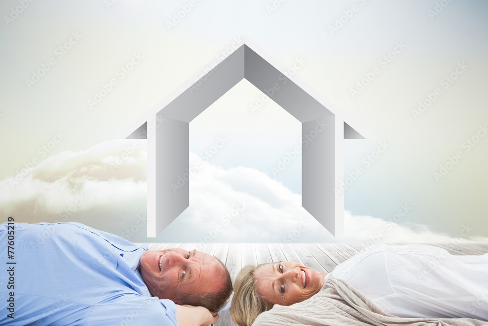 Poster composite image of mature couple lying and smiling