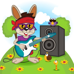rabbit playing on electric guitar - vector illustration, eps