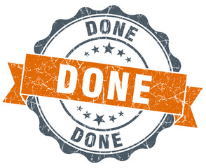 done orange vintage seal isolated on white