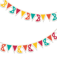 Multicolored buntings with carnival masks isolated on white back
