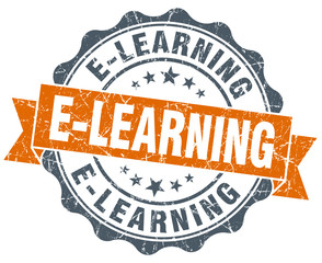 e-learning orange vintage seal isolated on white