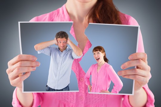 Composite image of woman arguing with ignoring man