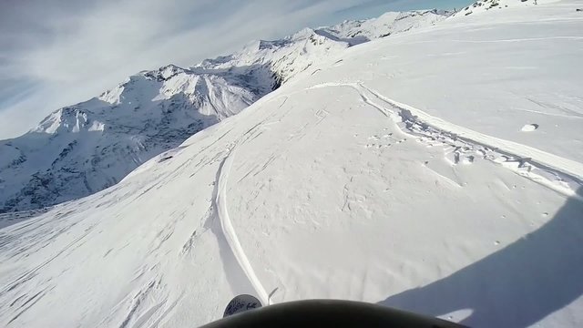 freeride snowboarder, falling down in the end