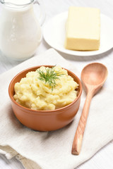 Mashed potato in ceramic bowl