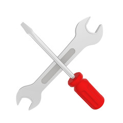 spanner  with, screwdriver on white background