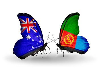 Two butterflies with flags Australia and Eritrea