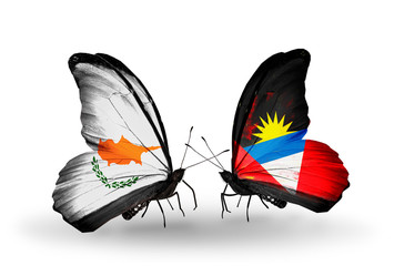 Two butterflies with flags Cyprus and Antigua and Barbuda