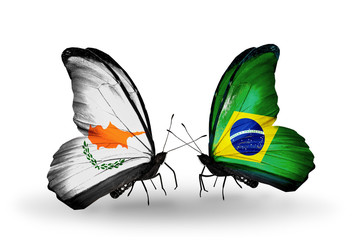 Two butterflies with flags Cyprus and Brazil