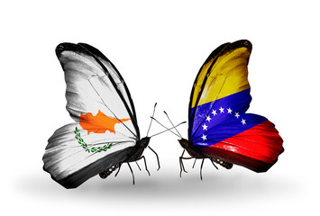 Two butterflies with flags Cyprus and Venezuela