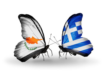 Two butterflies with flags Cyprus and Greece