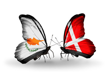 Two butterflies with flags Cyprus and Denmark