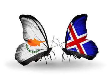 Two butterflies with flags Cyprus and Iceland