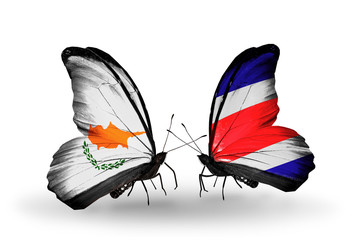 Two butterflies with flags Cyprus and Costa Rica